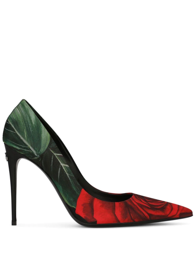 Shop Dolce & Gabbana Décolleté 105mm Rose-print Pumps In Black