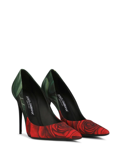 Shop Dolce & Gabbana Décolleté 105mm Rose-print Pumps In Black