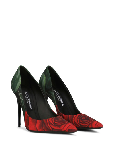 Dolce & Gabbana Décolleté 105mm Rose-print Pumps In Black