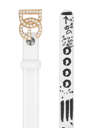 Dolce & Gabbana Crystal Logo-buckle Belt In White