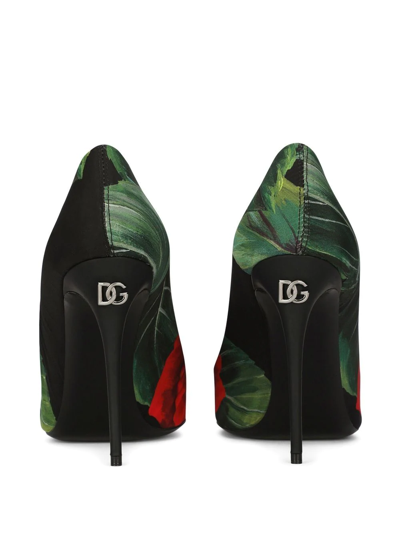 Shop Dolce & Gabbana Décolleté 105mm Rose-print Pumps In Black