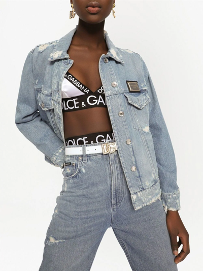 Dolce & Gabbana Crystal Logo-buckle Belt In White