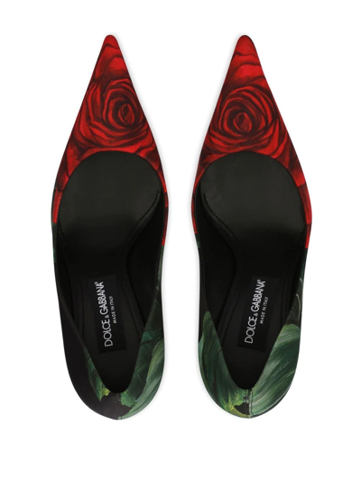 Shop Dolce & Gabbana Décolleté 105mm Rose-print Pumps In Black