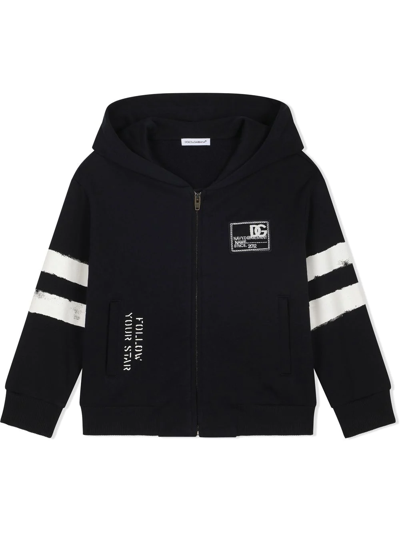 Dolce & Gabbana Nautical Logo-patch Hooded Sweatshirt In Blue