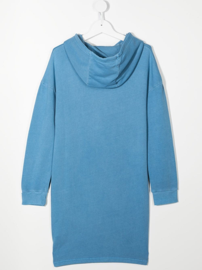 Shop Michael Kors Crystal Logo-embellished Hooded Dress In Blue