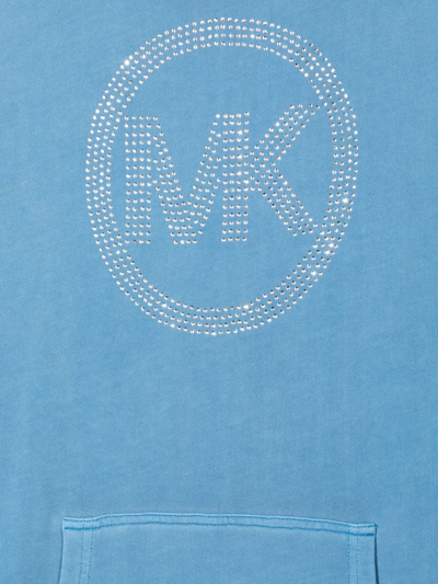 Shop Michael Kors Crystal Logo-embellished Hooded Dress In Blue