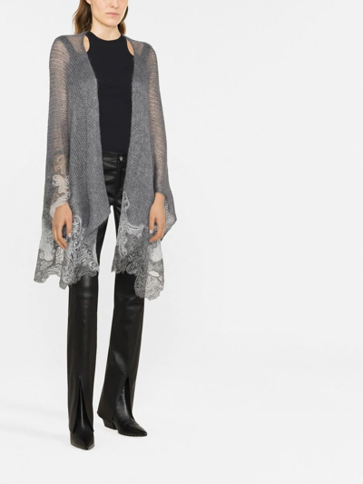 Shop Ermanno Scervino Open-knit Lace-trim Cape In Grey