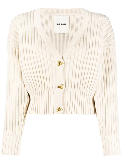 Shop Aeron Cropped Ribbed-knit Cardigan In Neutrals