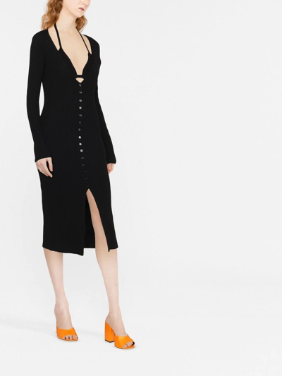 Blumarine Virigin-wool V-neck Midi-dress In Black