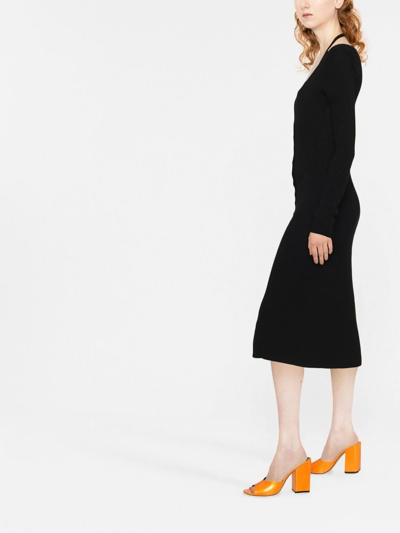 Blumarine Virigin-wool V-neck Midi-dress In Black
