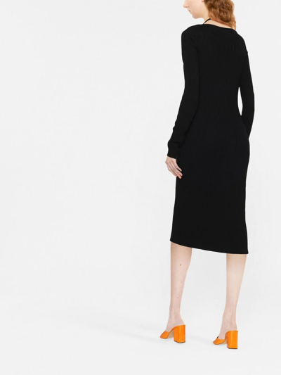 Blumarine Virigin-wool V-neck Midi-dress In Black