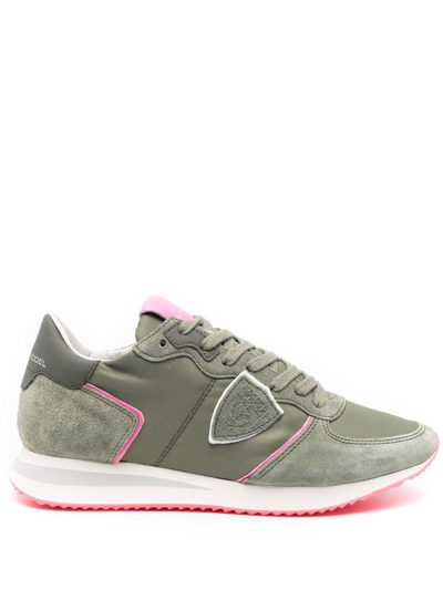 Shop Philippe Model Paris Tropez Suede-panelled Sneakers In Green