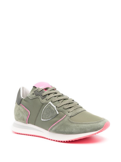 Shop Philippe Model Paris Tropez Suede-panelled Sneakers In Green