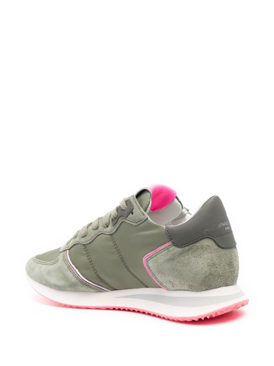 Shop Philippe Model Paris Tropez Suede-panelled Sneakers In Green