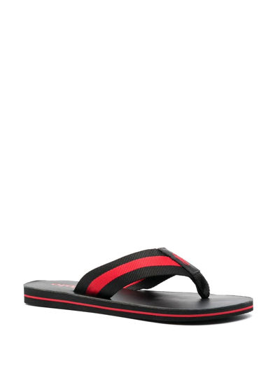 Shop Polo Ralph Lauren Leather-trimmed Slide Sandals In Black