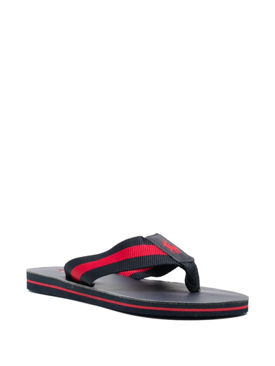 Shop Polo Ralph Lauren Leather-trimmed Slide Sandals In Blue