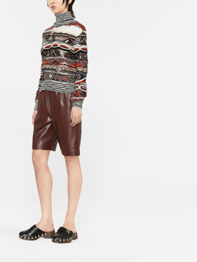 Missoni Brown Roll Neck Jacquard Sweater In Brown