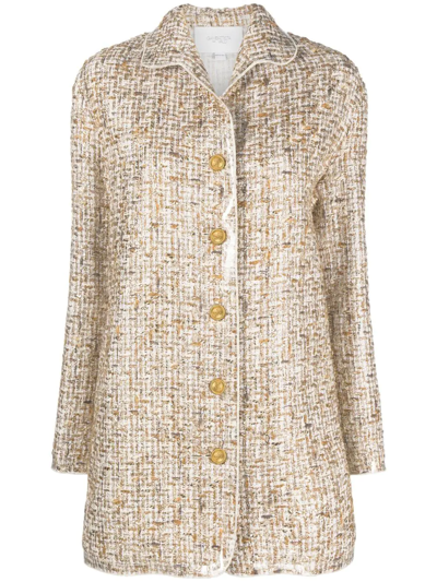 Giambattista Valli Gold-toned Button Tweed Single-breasted Coat In Neutrals