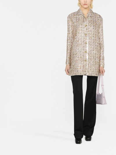 Giambattista Valli Gold-toned Button Tweed Single-breasted Coat In Neutrals