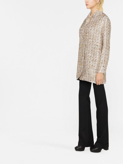 Giambattista Valli Gold-toned Button Tweed Single-breasted Coat In Neutrals