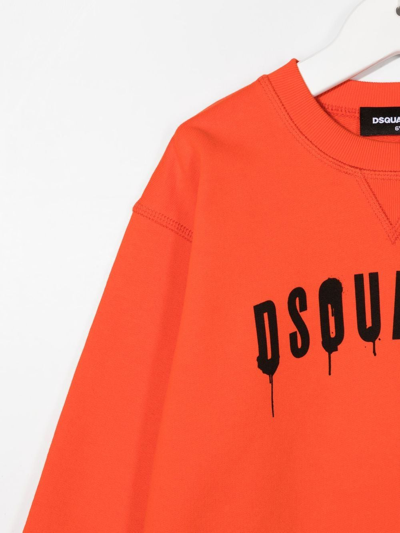 Dsquared2 Kids Orange Hoodie With Spray Effect Logo In Orange