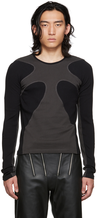 Shop Dion Lee Black & Gray Paneled Long Sleeve T-shirt In Charcoal/black