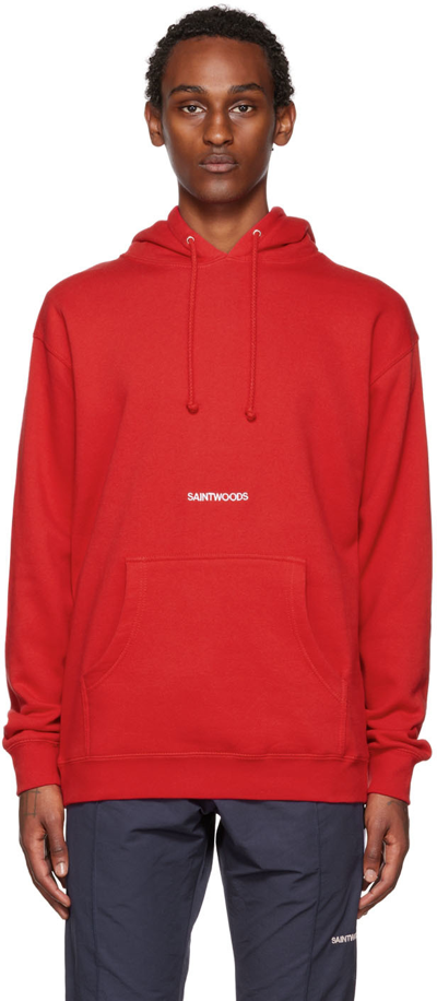 Shop Saintwoods Red Embroidered Hoodie