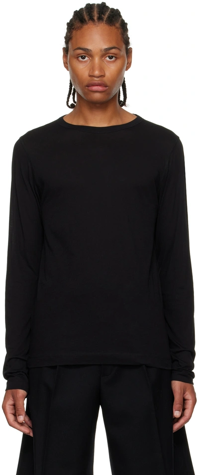 Shop Dries Van Noten Black Crewneck Long Sleeve T-shirt In 900 Black