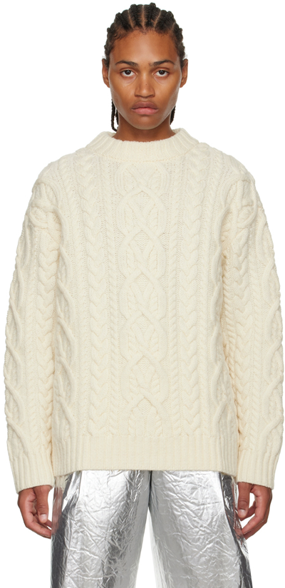 Shop Dries Van Noten Off-white Crewneck Sweater In 5 Ecru