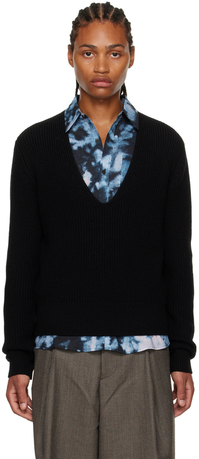Shop Dries Van Noten Black V-neck Sweater In 900 Black