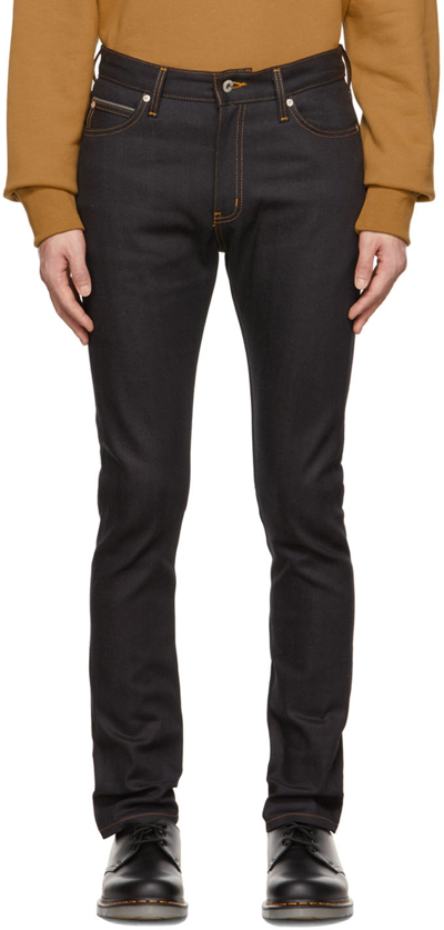 Shop Naked And Famous Navy Stacked Guy Jeans In Deep Indigo