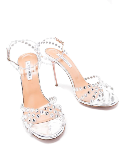 Shop Aquazzura Tequila 105mm Crystal-embellished Sandals In Silver