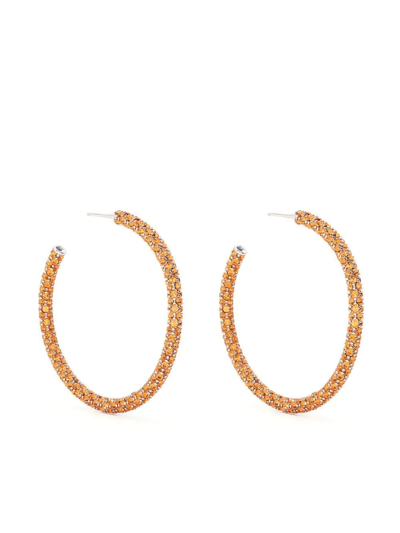Shop Amina Muaddi Large Cameron Hoop Earrings In Suncry Sun Crystals & Silver Base
