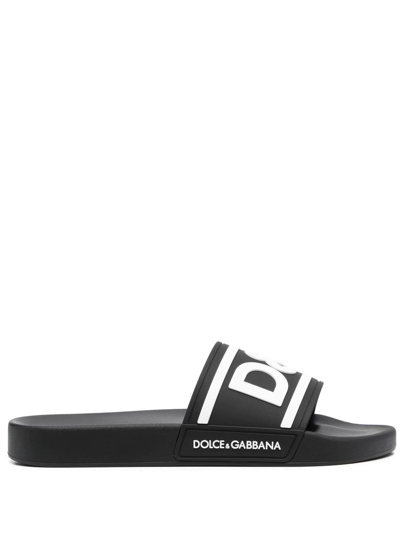 Shop Dolce & Gabbana Logo-print Beach Sliders In Black