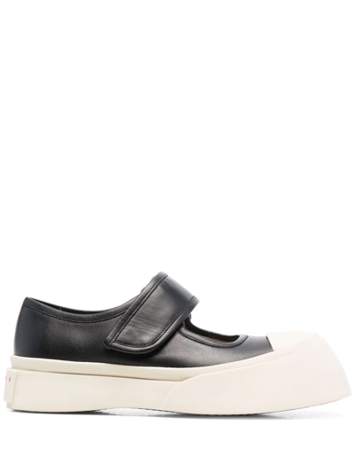 Shop Marni Chunky Slip-on Touch Strap Sandals In Black