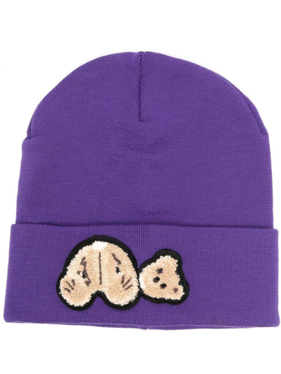 Shop Palm Angels Teddy Bear Logo-embroidered Beanie In Purple