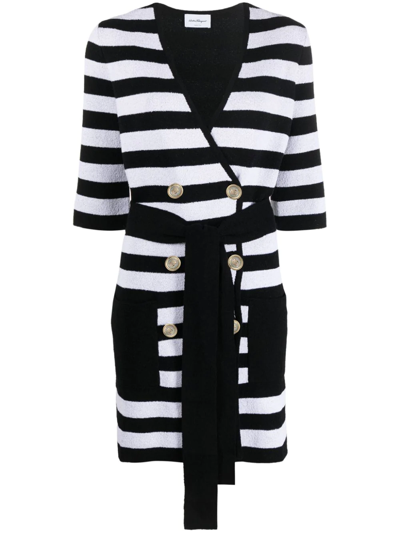 Shop Ferragamo Double-breasted Stripe-print Cardigan In Black