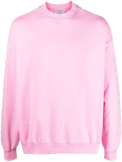 Shop Balenciaga Oversize Logo-embroidered Sweatshirt In Pink