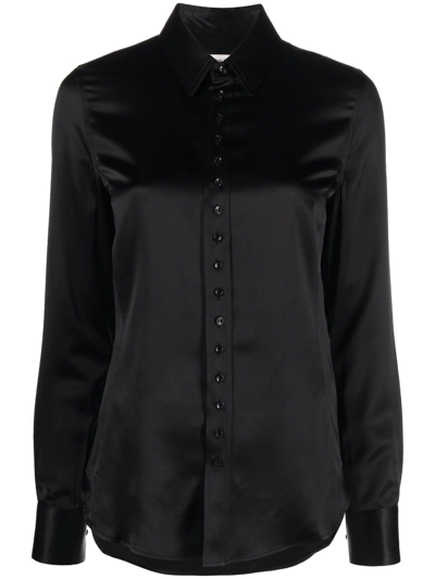 Shop Saint Laurent Buttoned Silk Shirt In Black