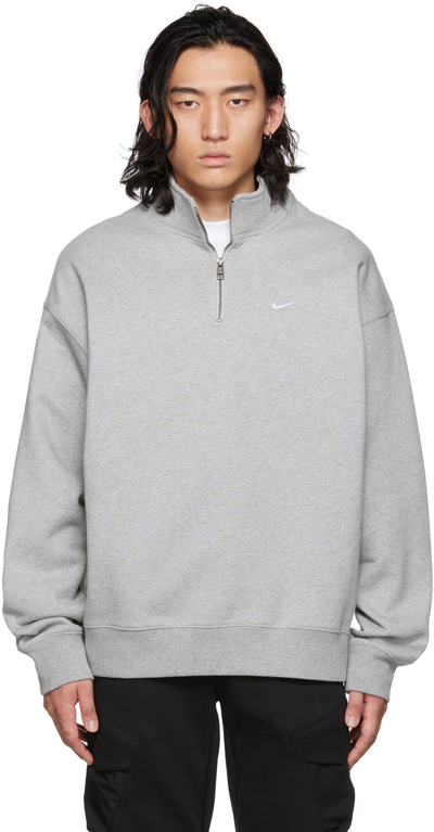Shop Nike Gray Solo Swoosh Sweatshirt In Dk Grey Heather/whit
