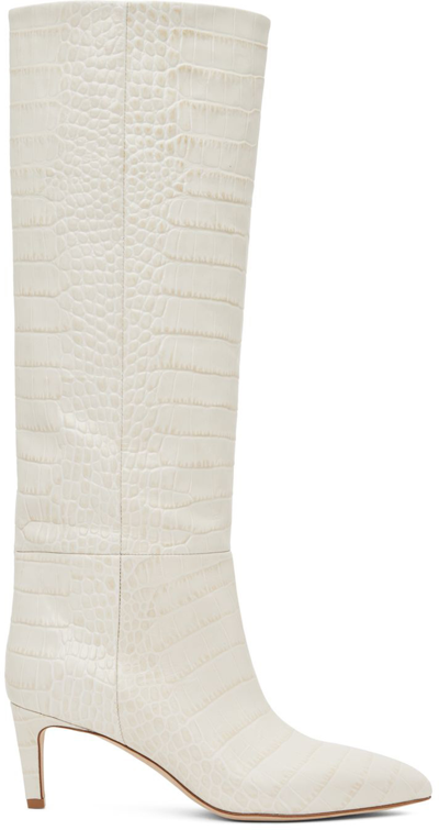 Shop Paris Texas Off-white Croc Tall Boots In Bone China