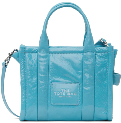 Shop Marc Jacobs Blue 'the Shiny Crinkle Small' Tote In 435 Air Blue