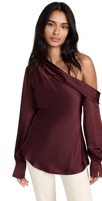 Shop Jonathan Simkhai Alice Classic Wovens One Shoulder Top In Mulberry