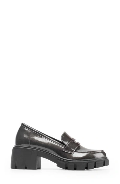 Shop Me Too Blaze Lug Sole Penny Loafer In Charcoal Crinkle Patent Pu