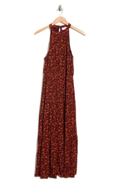 Shop Lost + Wander Party At Dusk Halter Neck Maxi Dress In Maroon