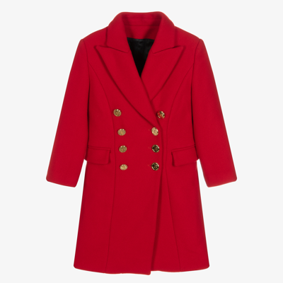 Shop Balmain Girls Red Wool Coat