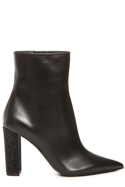 Shop René Caovilla Embellished Heel Ankle Boots In Black