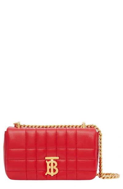 Shop Burberry Mini Lola Quilted Lambskin Crossbody Bag In Bright Red Rt
