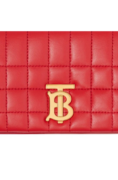 Shop Burberry Mini Lola Quilted Lambskin Crossbody Bag In Bright Red Rt
