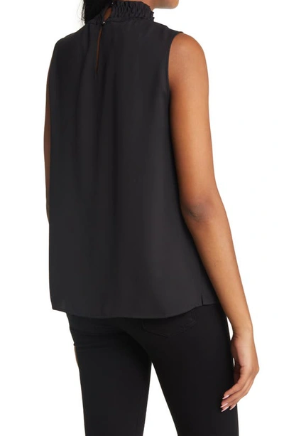 Ming Wang Smocked Mock Neck Sleeveless Blouse In Black